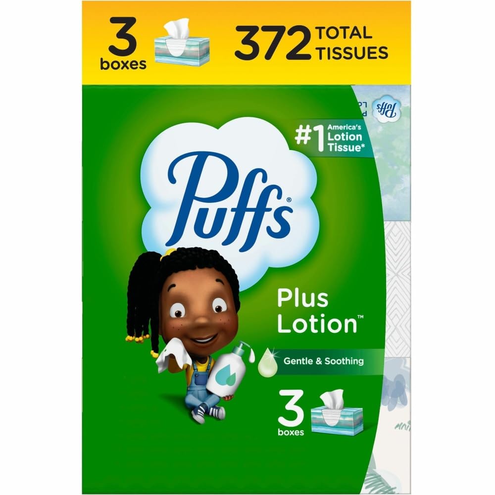Plus Lotion Facial Tissue, 2-Ply, White, 124/Box, 3 Box/Pack