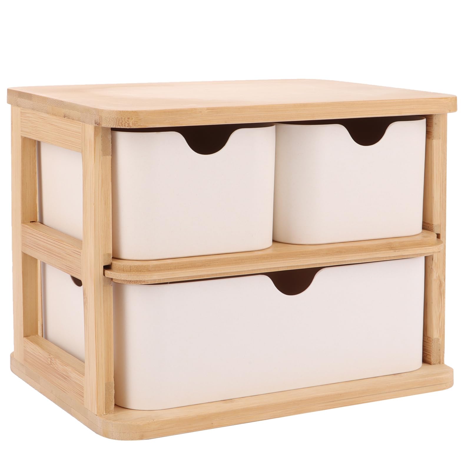FWEEK Caja de almacenamiento de madera con cajones, organizador de escritorio, organizador de maquillaje de madera con 3 cajones para oficina, hogar, escuela