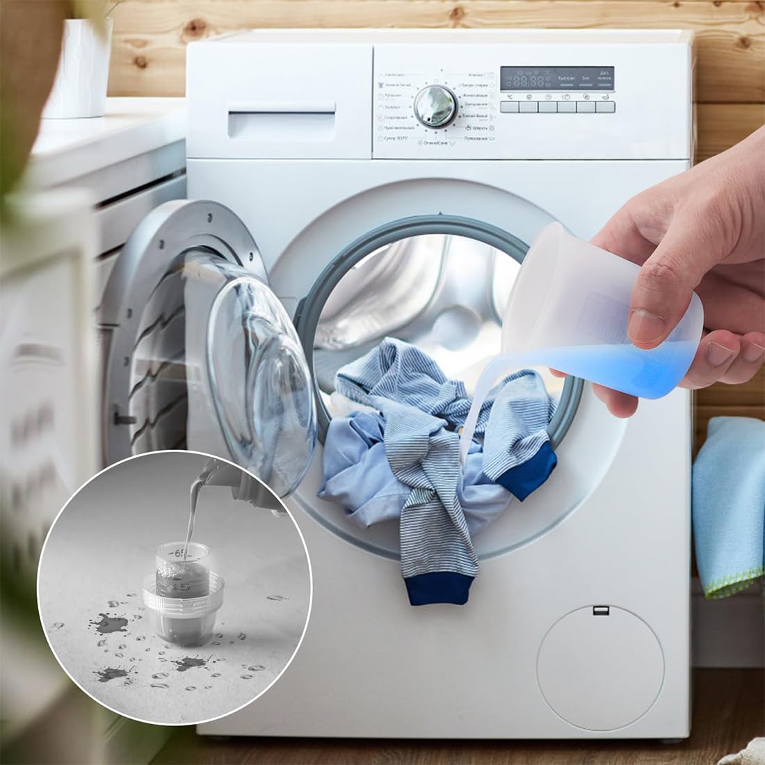 2 Pezzi Misurino per Bucato, 150 ml Silicone Misurini Liquidi Riutilizzabile Misurino per Detersivo per Bucato, Niente più Disordine o Perdite per la Casa Dormitorio