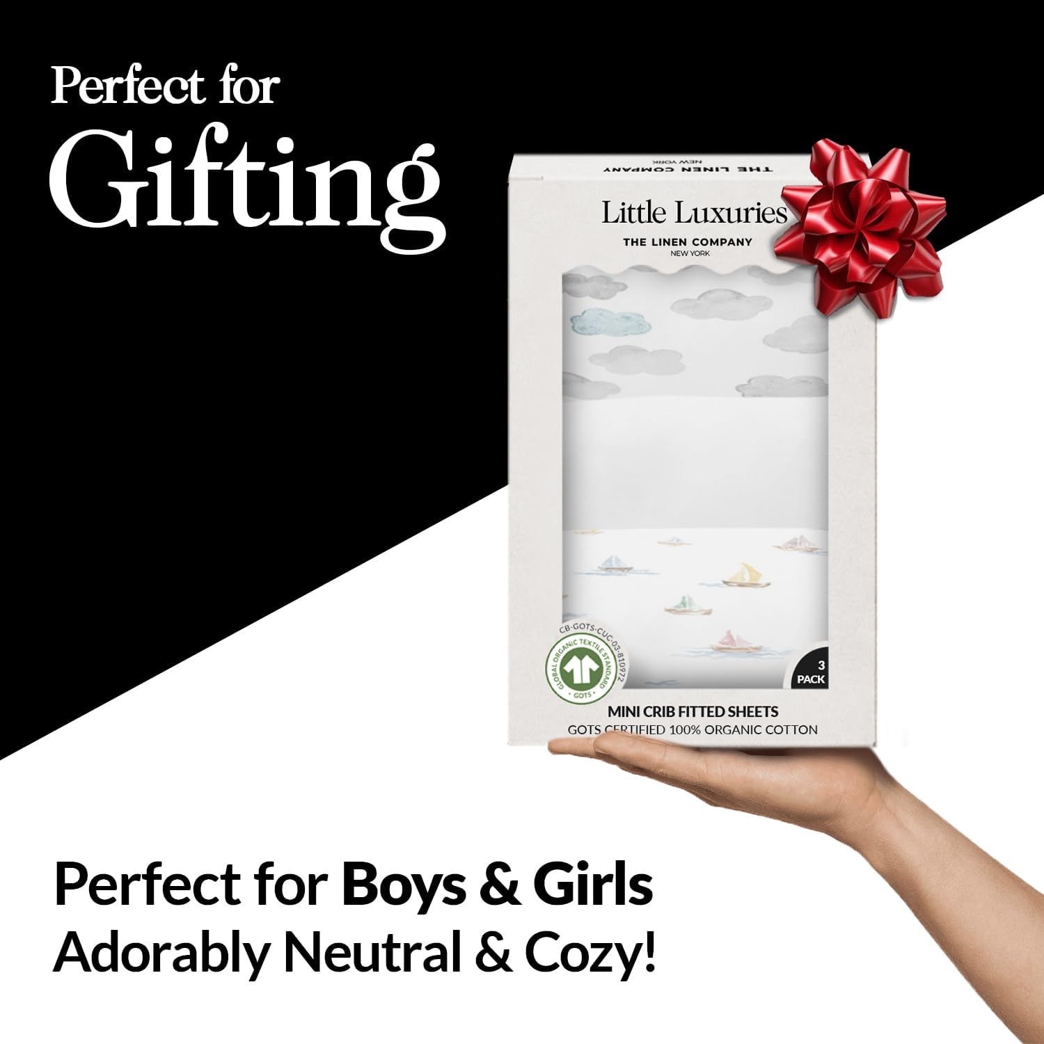 100% Organic Cotton Mini Crib Sheets (3-Pack) - GOTS Certified - Breathable Pack n Play Sheets Fitted - Double-Elastic for Secure Fit, Extra Protection for Your Baby - Gender-Neutral Prints (27"x39")