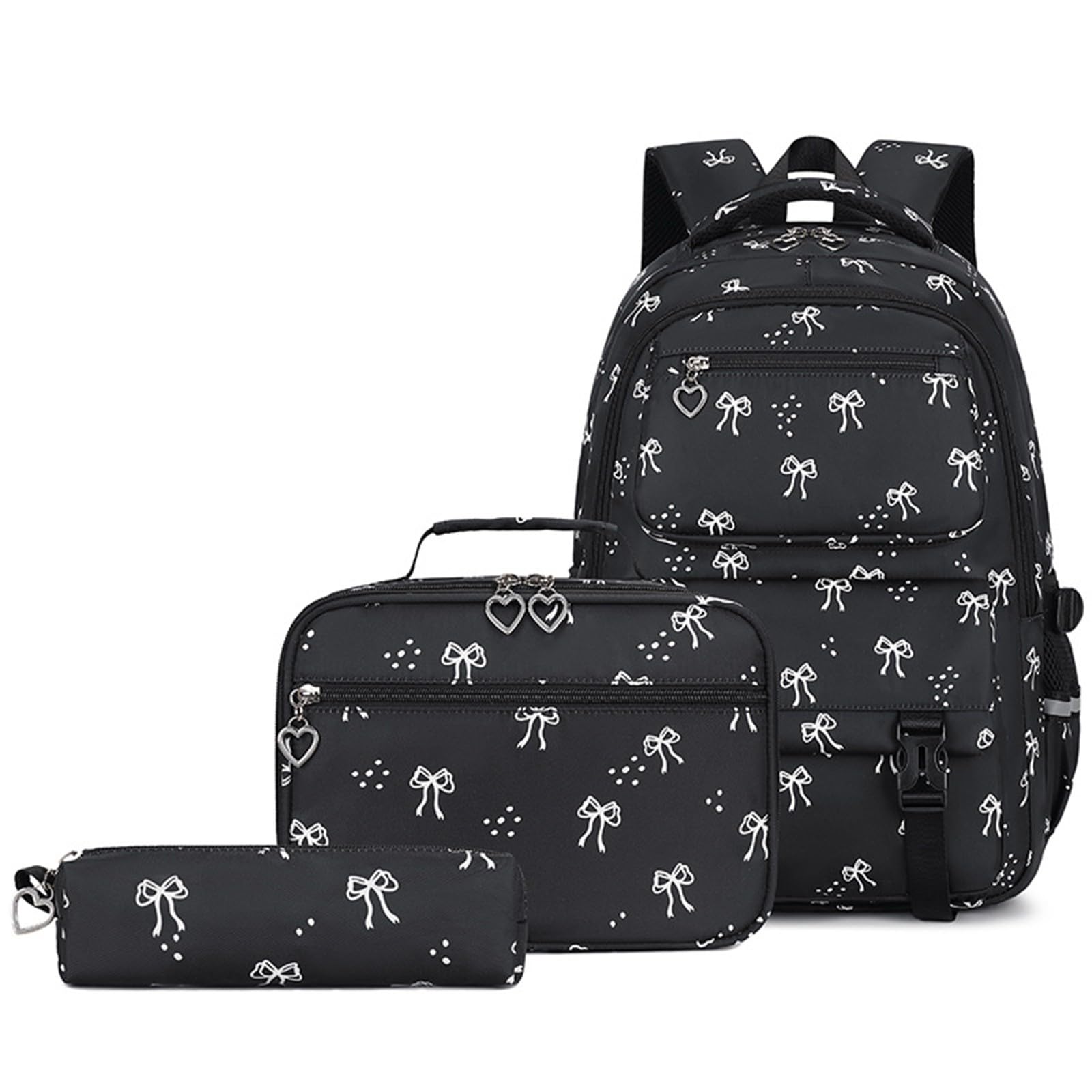 Schulrucksack Mädchen Schleifen Design Set 3 Teilig Groß | Trendiger Kinderrucksack mit Federmäppchen, geräumiger Backpack für Schule und Reisen