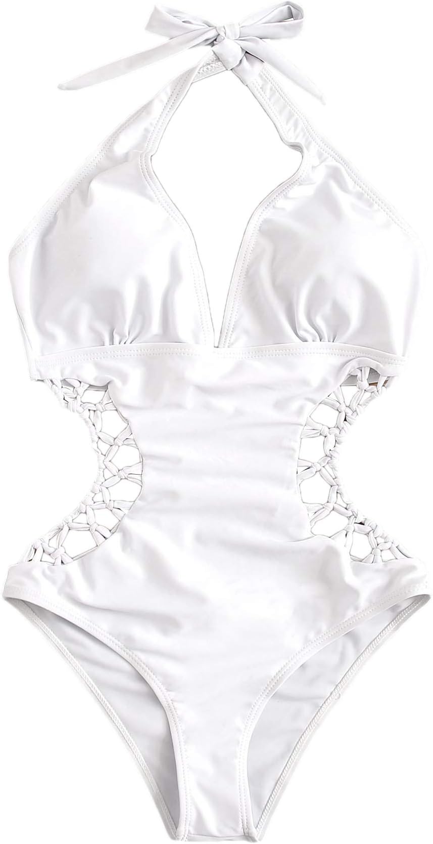 SweatyRocksWomen's Deep V Neck Cutout High Waisted Halter Monokini One Piece Swimsui