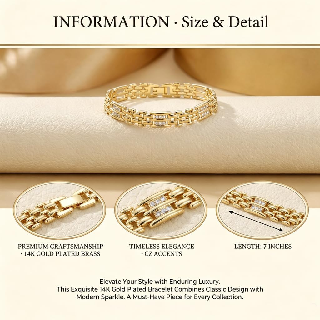 14K Gold Plated Chunky Gold Chain Bracelet for Women, Wide Statement Link Bracelet 7 Inch Fashion Jewelry Gift for Women