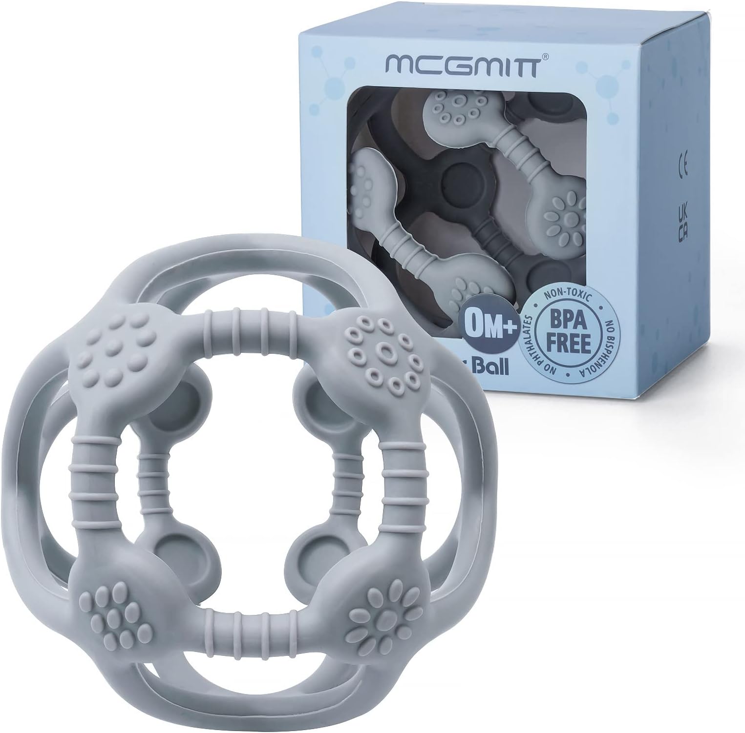 MCGMITT Baby Teething Toy - Teether Ball BPA-free Food-grade Silicone Teething Toys for 6-24 Months (Grey)