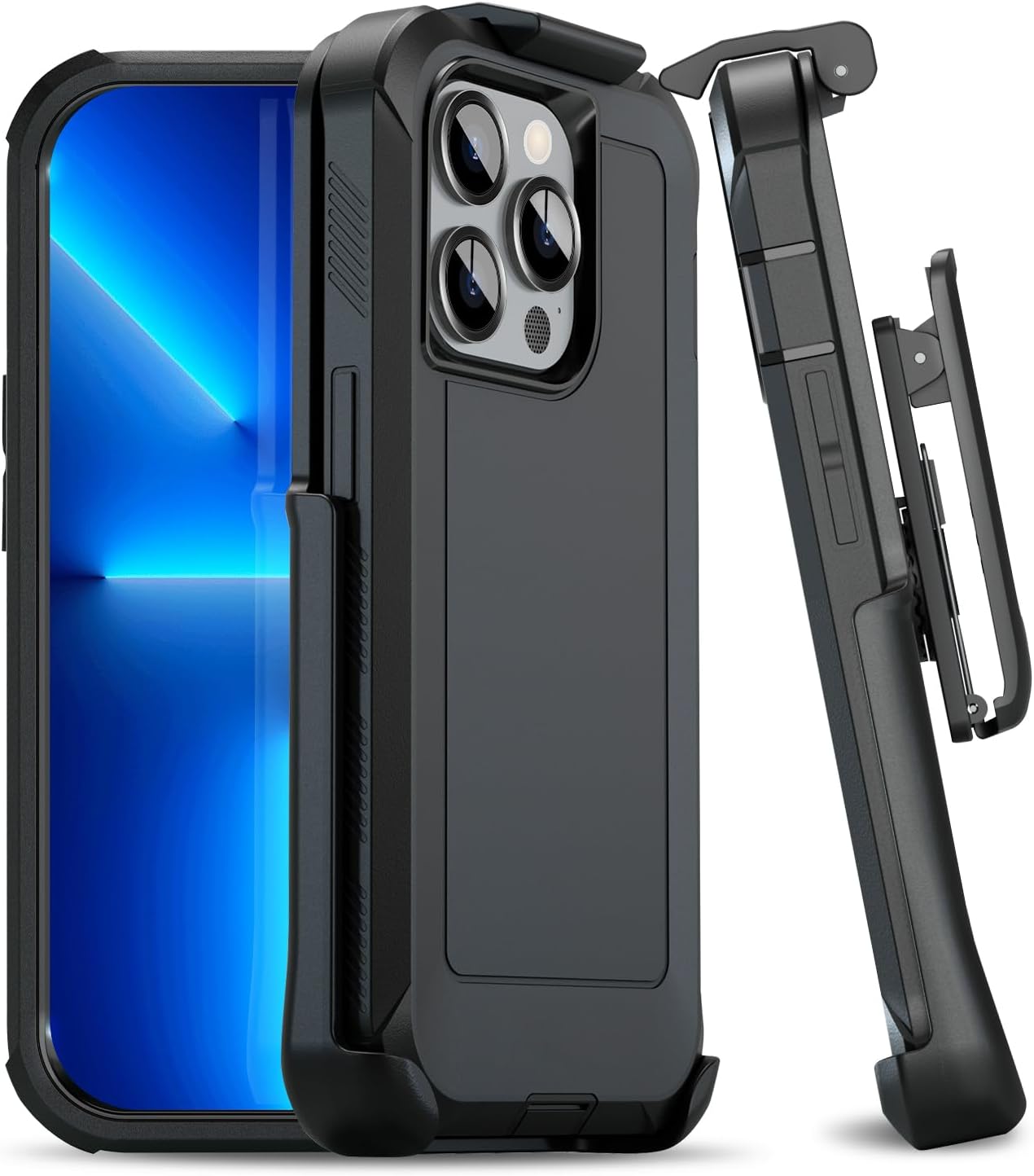 MOTIVE Designed for iPhone 14 Pro Case with Belt Clip, Protective case, Heavy Duty and Quad Layer Military Grade Protection for iPhone 14 Pro Holster, 6.1" | Black