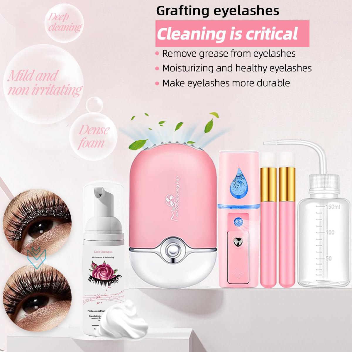 DNSGOOR Lash Extension Kit Professional Eyelash Extensions Supplies Training for Beginners Mannequin Head Grafting Lash USB Fan Lash Shampoo Brush Spraye 0.07D Curl Mix 8-15mm Practice Eyelash Strips - Image 4