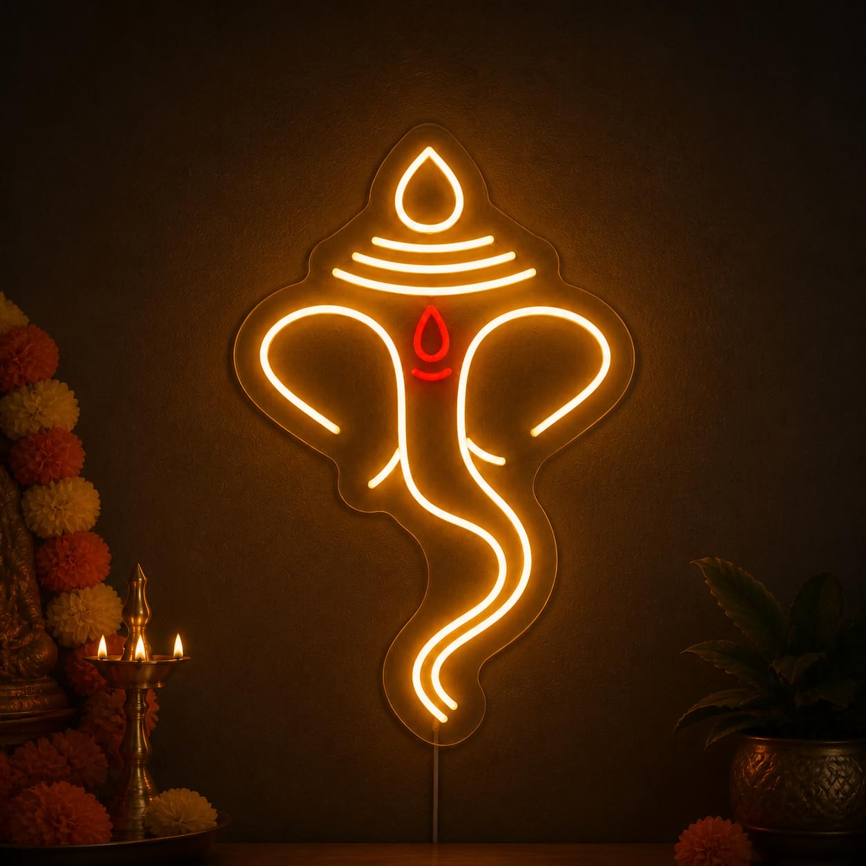 FAB CREATIONs Ganpati Decoration Light with Long Trunk Ganesh, 14 x 9 Inch, Warm White, Ganpati Decoration for Meditation Space, Office Reception and Spiritual Wall Decor, Indian Devotional Wall-picture-29
