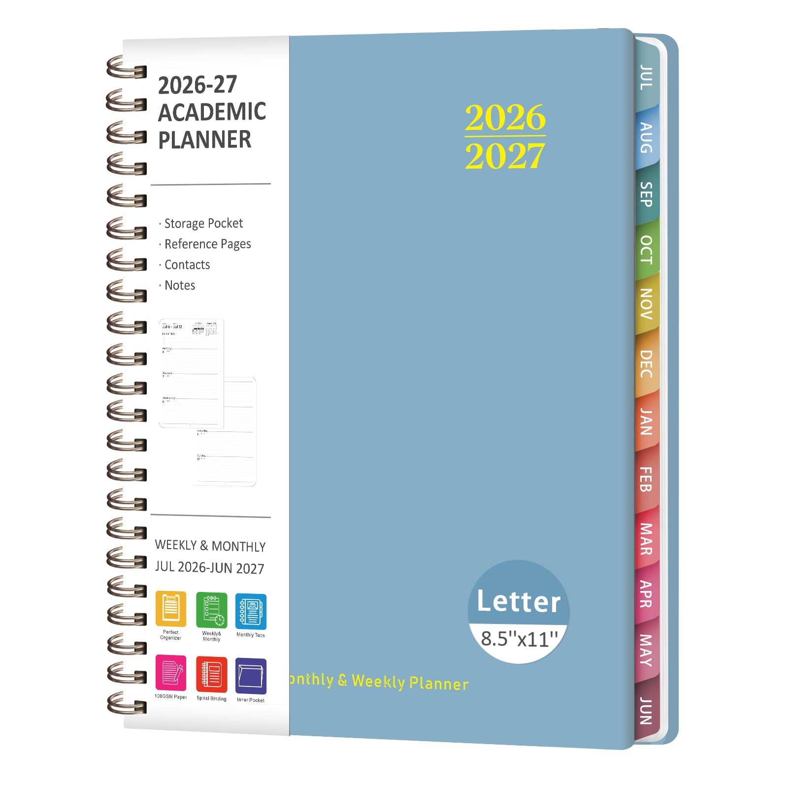 Planner 2026-2027, planner accademico settimanale e mensile, luglio 2026 - giugno 2027, agenda con copertina rigida per pianificazione dell'anno scolastico, materiale scolastico per insegnanti e