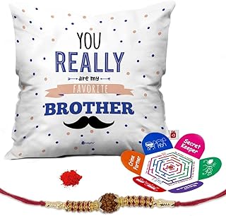 Indigifts Poly Satin Set of You Are My Favourite Bro Quote Printed Cushion Cover with Filler (White and Yellow, 12x12 Inch)