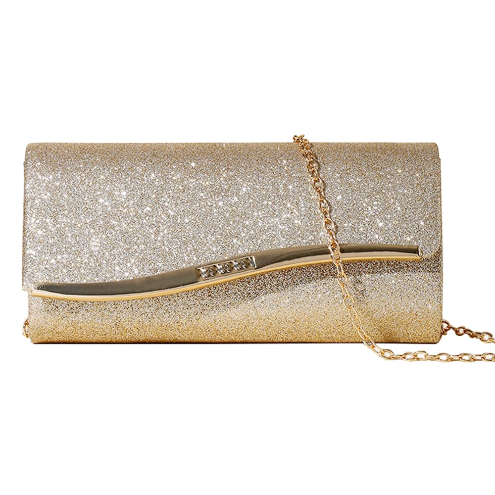 Pochette Donna Glitterato Elegante Busta Clutch Borse da Sera con Catena Staccabile per Eventi Festa Matrimonio(Oro)