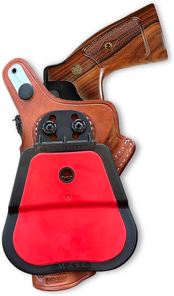 Masc Premium Leather Paddle Holster with Thumb Break Fits N-Frame 44 Model 29/629 Classic 4-inch, Right Hand Draw, Brown Color #1259#