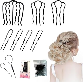 11 Pcs Metal Hair Side Combs Hair Fork Clip Teeth Pin Stick for Updo Bun, U Shape Hair pins for Vintage Hairstyle Accessories for Women Hair Styling Tool Accessories (Black)