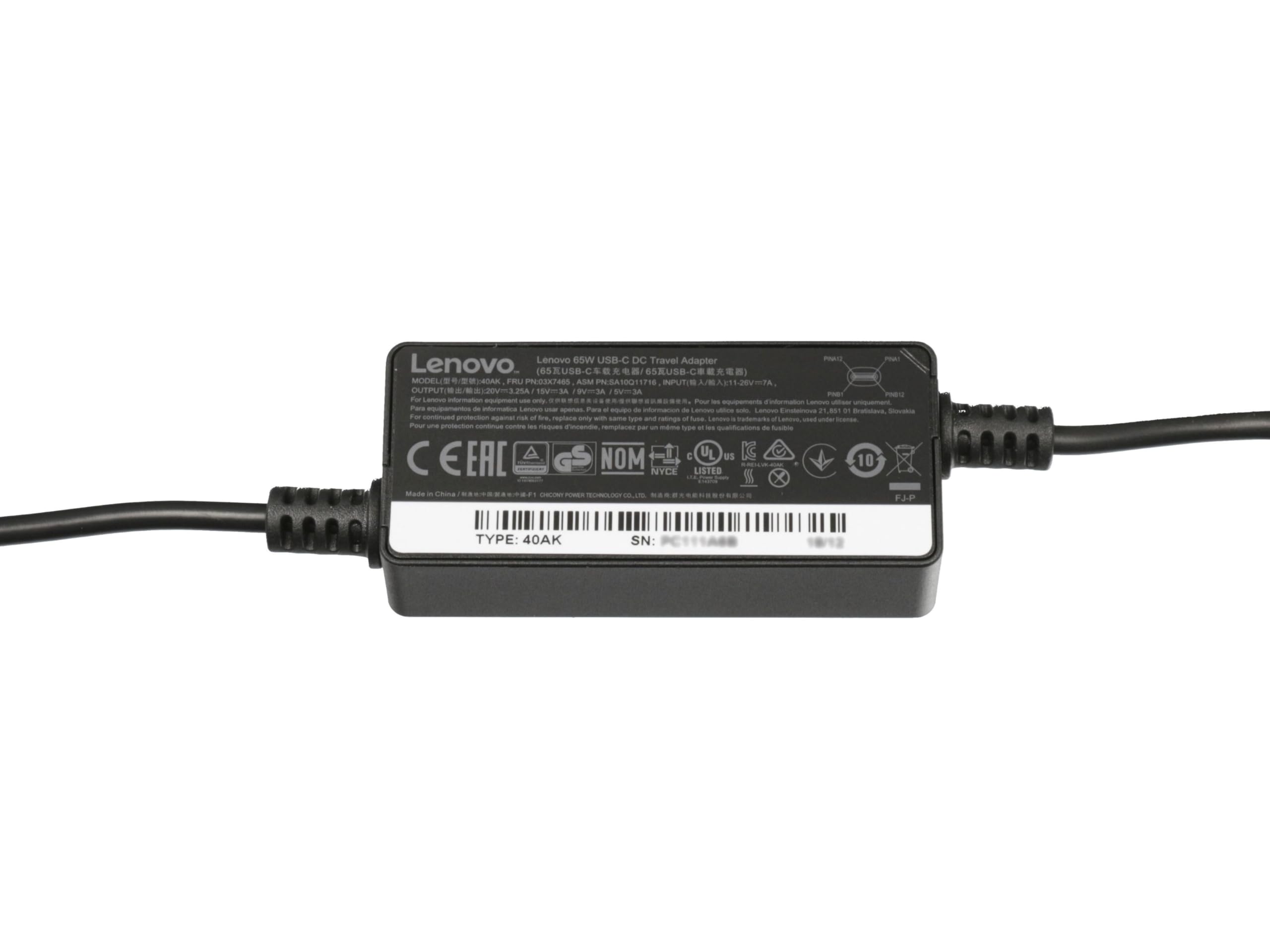 Lenovo Chargeur USB Automobile 65 Watts Original ThinkPad L490 (20Q5/20Q6)