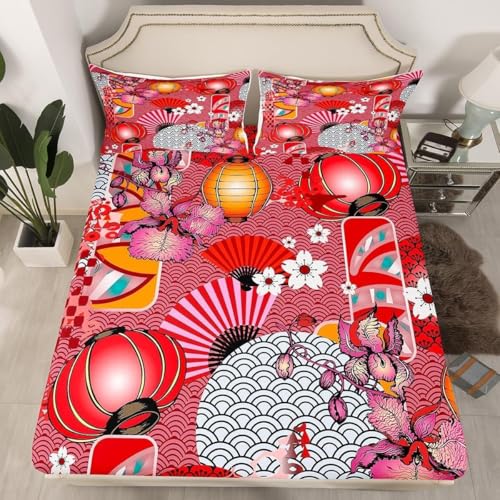 Japan Single Fitted Sheet, Folding Fan Fitted Bed Sheet Deep Pocket 12 inch (30 cm) - Soft Microfibre Fabric 3D Fitted Sheets - Shrinkage and Fade Resistant Bedding - Bottom Sheet L2879