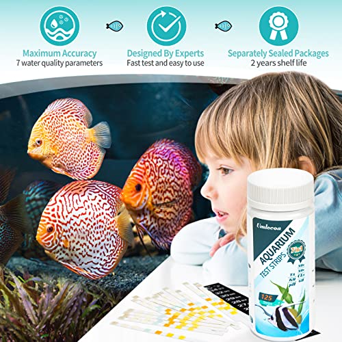 Image of Umlecoa 7 in 1 Aquarium Test Kit for Freshwater and Saltwater - 125 Aquarium Test Strips with Test Tube & Thermometer - Fast & Accurate Water Testing Strips for Aquarium /Pond /Pool
