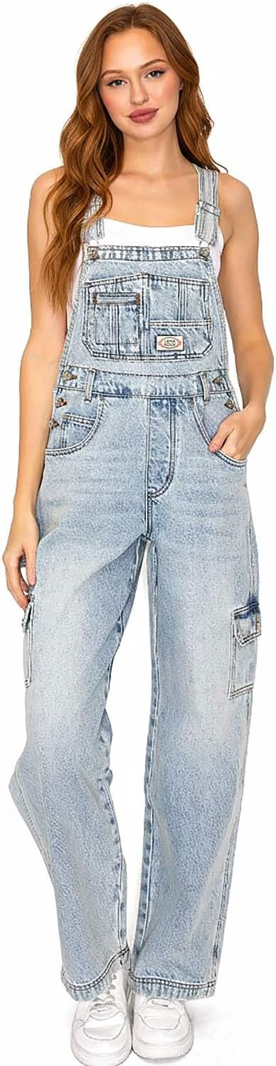 90s Wide Leg Retro Dungaree Utility Cotton Rigid Denim Cargo Overalls