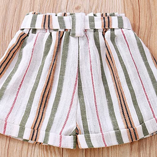 Shorts infantis infantis meninas cintura elestic short verão casual listrado vertical cinto respiráv