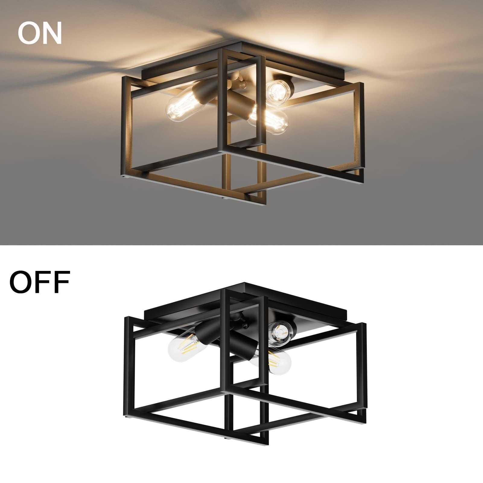 Tipace 3 Lights Matte Black Flush Mount Ceiling Light Fixture, Farmhouse Black Ceiling Light, Industrial Close to Ceiling Lights for Kitchen Island Hallway Stairway Foyer Kitchen Porch Entryway