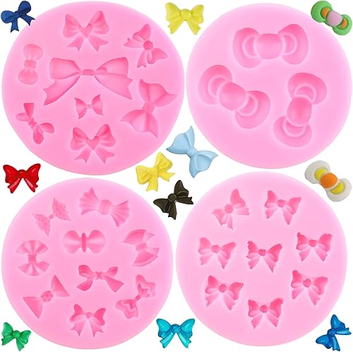 Mujiang Moldes de silicona con moños para fondant, moldes de caramelo de chocolate, moldes de silicona para decoración de pasteles, decoración de