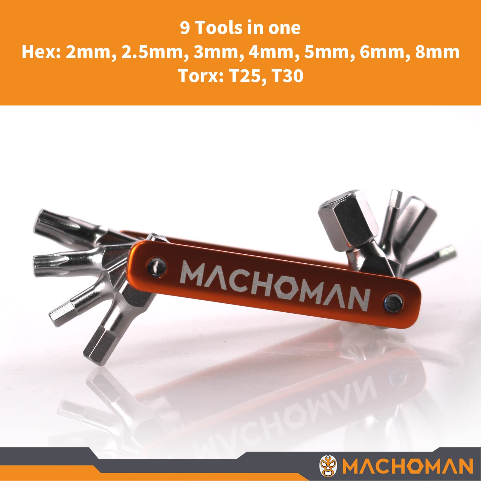 Kit Attrezzi Multifunzione MACHOMAN Per Bici - Chiavi Esagonali E Torx Pieghevoli 9 In 1 (MFT009) - Foto 2