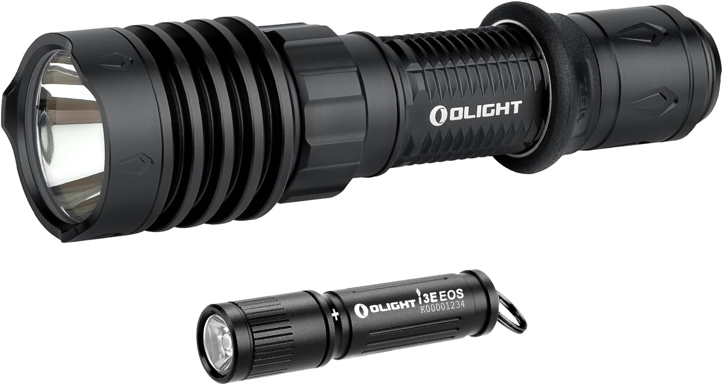OLIGHT Warrior X 4 Rechargeable Tactical Flashlight 2,600 High Lumens and Powerful Tail-Switch Light Bundle with i3E EOS PMMA TIR Lens AAA EDC Flashlight Keychain