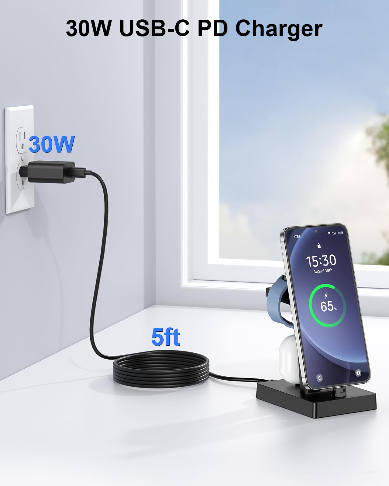 Ladestation für mehrere geräte - NANAMI 30W USB C Schnellladestation kompatibel mit Samsung Watch und Handy,3 in 1 Ladegerät für Galaxy S/Z Flip/Z Fold/A Serie,Galaxy Watch Ultra/8/7/6/5/4,Galaxy Buds