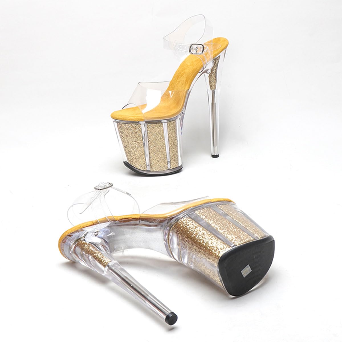 WUXIN H&P Women's Clear Platform Exotic Pole Dance Ankle-Strap Sandal 8 Inch Fashion Model Round Toe Sexy Stiletto Custom Dress shoes High Heel: 10 Yellow
