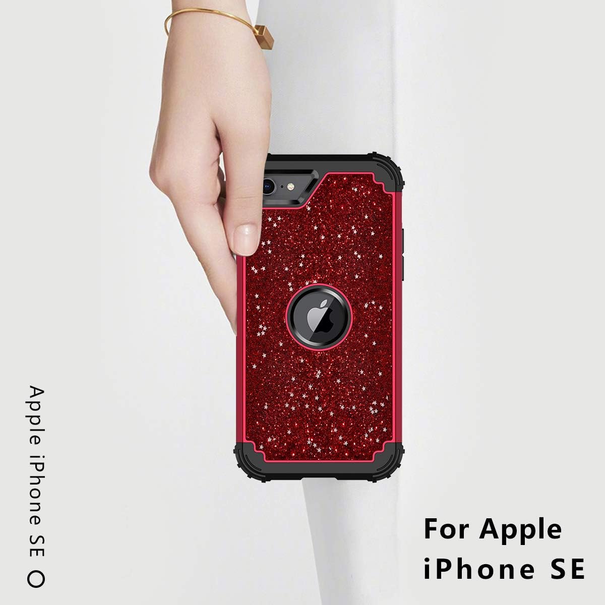 Hekodonk for iPhone SE 2022/2020 Case, Heavy Duty Shockproof Protection Hard Plastic+Silicone Rubber Hybrid Protective Case for iPhone SE 3rd/2nd Generation/iPhone 8/7 4.7" Bling Red