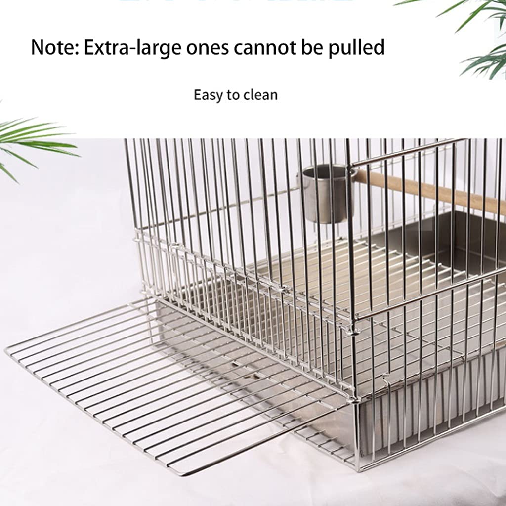 Jaula para pájaros de acero inoxidable para loros con taza de comida y palos, diseño portátil, ideal para baño y decoración, adecuada para uso en interiores y exteriores