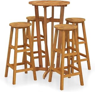 vidaXL Mesa y Taburetes Altos de Jardín 5 pzas, Juego de Muebles de Bar, Mesa Sillas Altas, Mesita Asientos Exterior, Madera Maciza Acacia