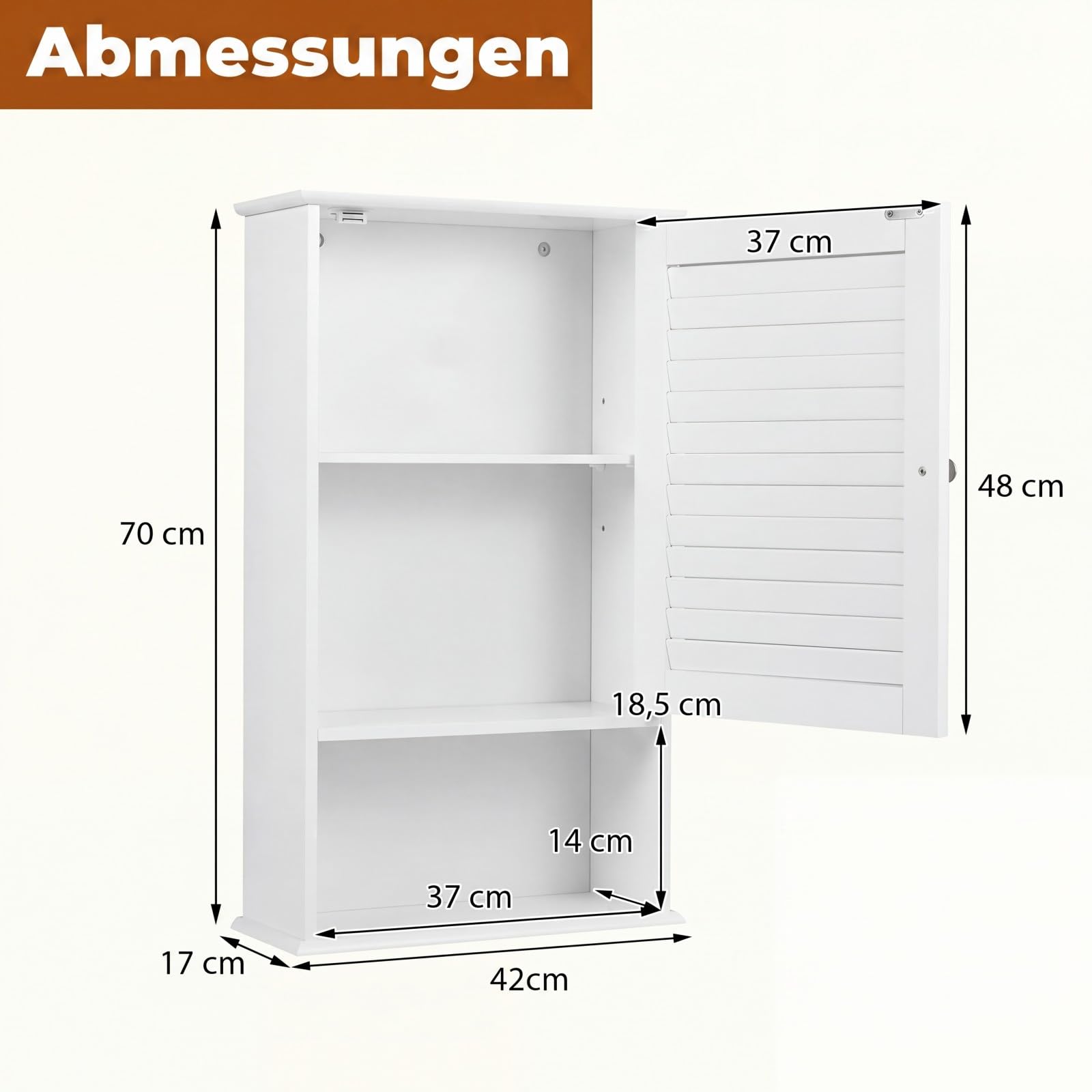 COSTWAY Hängeschrank Bad, Badezimmerschrank mit verstellbarem Einlegeboden, Wandschrank 42 x 16,5 x 70cm, Badschrank hängend, Schrank für Badezimmer, Küche (weiß)