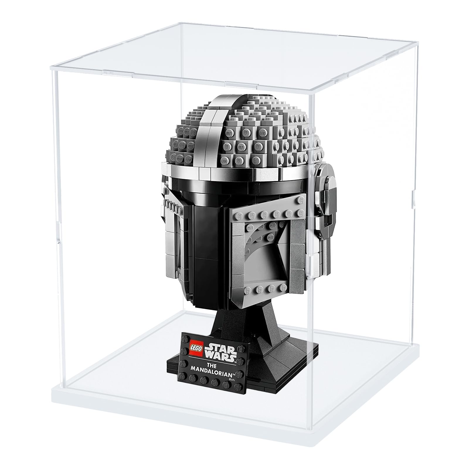 Choowin Acrylic Display Case for Lego Star Wars Helmet Mandalorian Helmet 75328 75408 75304 for Lego R2D2 75379 Thickened Clear Display Cases for Collectibles Assemble Dustproof Box(White Base)