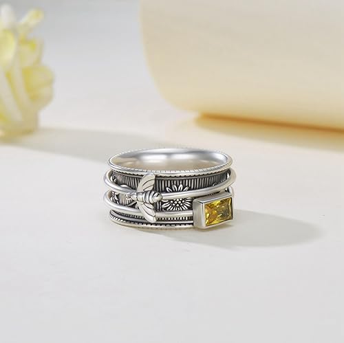 Miniatura 5 de Daixiya Anillo de plata de ley 925 con diseño giratorio de abeja, anillo giratorio para ansiedad, anillos de estado de ánimo, joyería para mujeres,