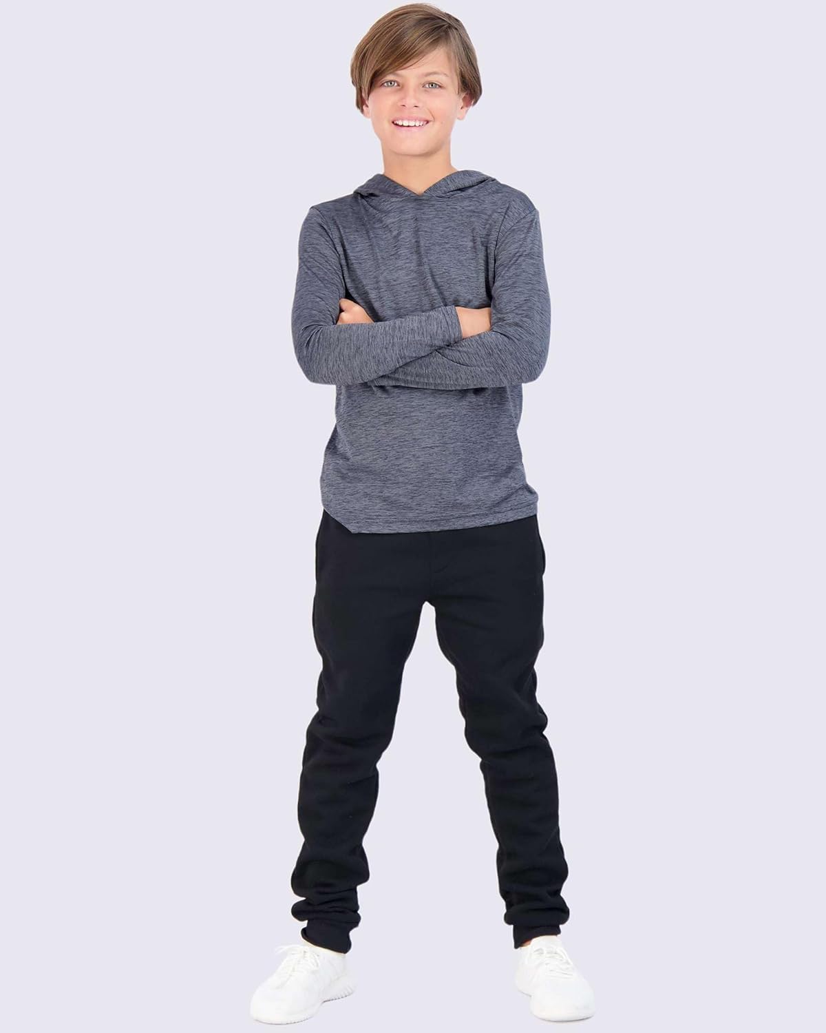 Real Essentials 3 Pack: Dry-Fit Youth Boys Teen Active Long Sleeve Hoodie Sweatshirts - Hooded Pullover Shirts - Image 4