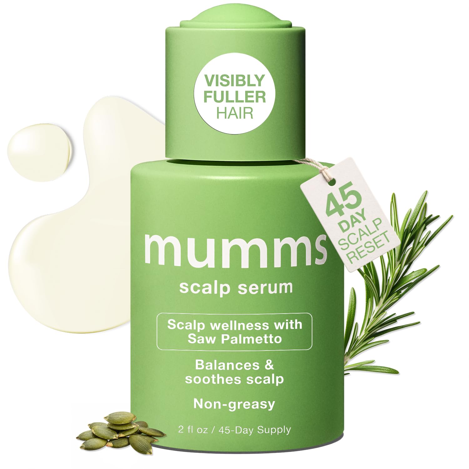 mumms Scalp Serum, Hair Growth Treatment with Saw Palmetto and Ginger Root, 2 fl oz, Daily Use