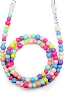 Aolcev USB C Cable 66W USB to USB C Charging Cable 3.3FT Cute Beaded for iPhone Charger Cord Decor Type C Charger Pearl Fast Charging Cord for iPhone 17 16 Pro 15 Pro Max Samsung S25 S24 S23 Colorful