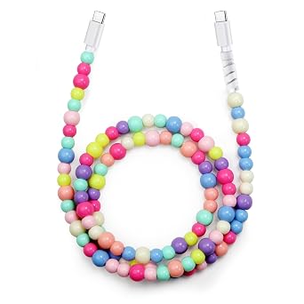 Aolcev USB C Cable 66W USB to USB C Charging Cable 3.3FT Cute Beaded for iPhone Charger Cord Decor Type C Charger Pearl Fast Charging Cord for iPhone 17 16 Pro 15 Pro Max Samsung S25 S24 S23 Colorful