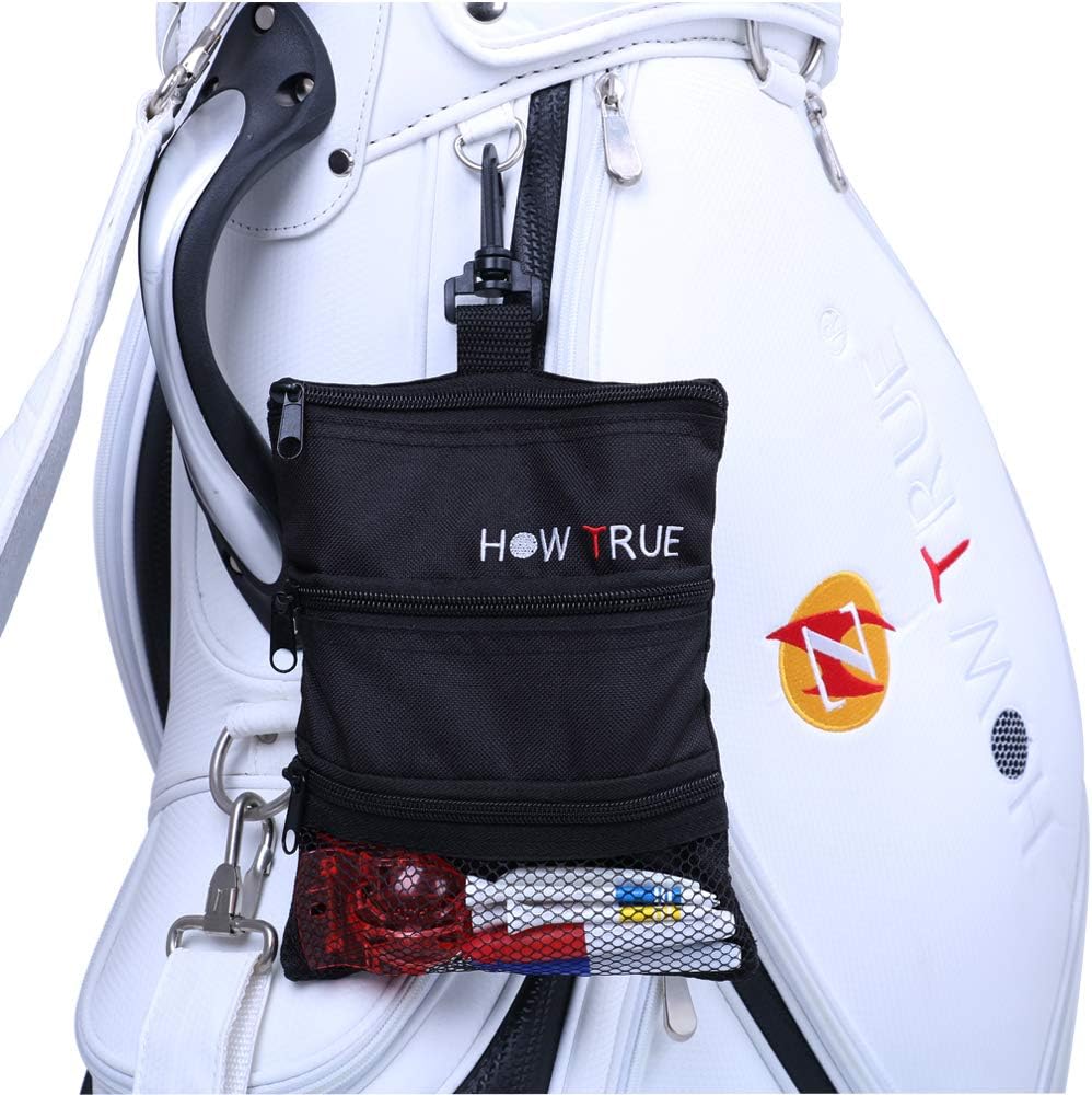 HOW TRUE 3 Pcs Golf Tee Pouch Golf Tee/Ball Bag with Clip Golf Multi-Pocket Tote Hand Bag Valuables Pouch