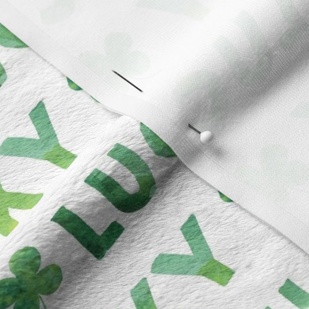 Spoonflower Fabric - Lucky Watercolor Saint Patricks Day Green Irish Leaf Clover Shamrock Printed on Minky Fabric by The Yard - Sewing Baby Blankets Quilt Backing Plush