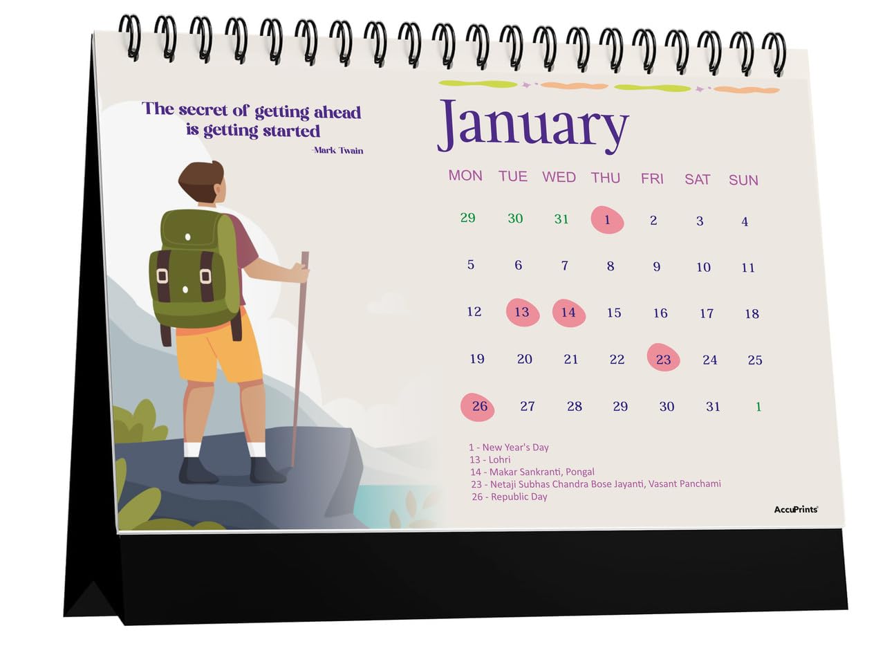 AccuPrints® Desk Calendar 2026 Planner-A5 Size (5.8 x 8.2) inch For Office Home Table New Year Hanging Kids (14 x 20.5) cm- (Illustration Desk)