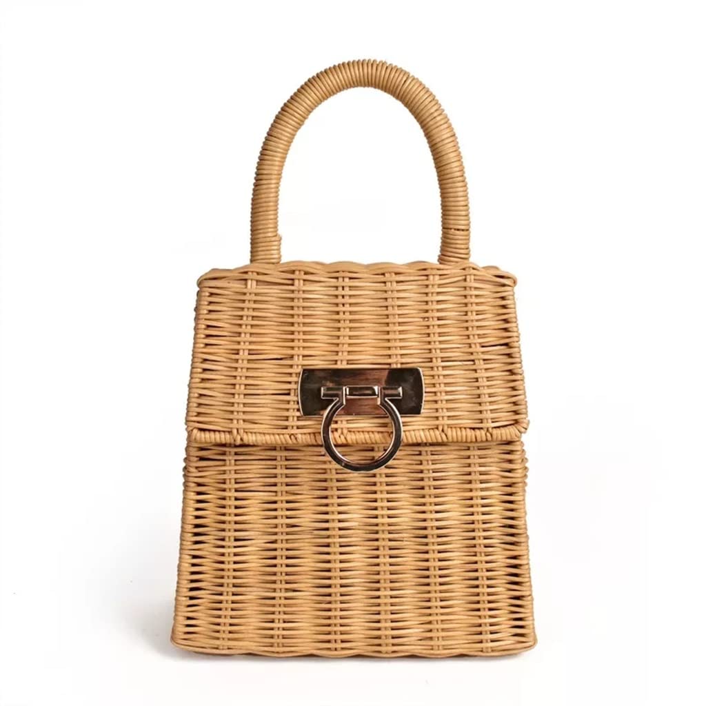 Sac En Rotin Tressé Femme – Panier D'été Marron Clair – Sac à Main Bohème