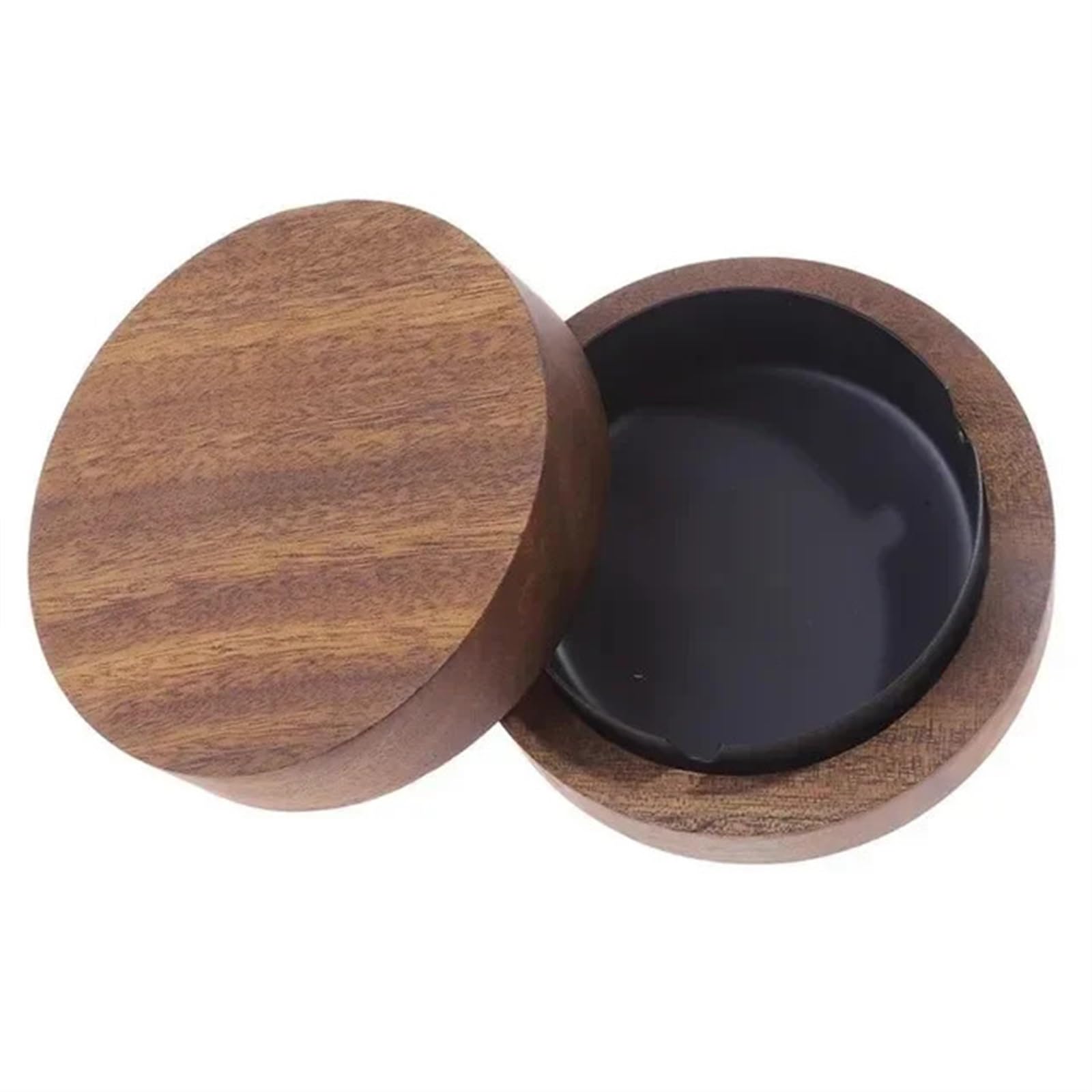 ashtray, Desktop Ashtray 1Pcs Walnut Wood Ashtrays With Lid Covered Windproof(E Black -1pcs)