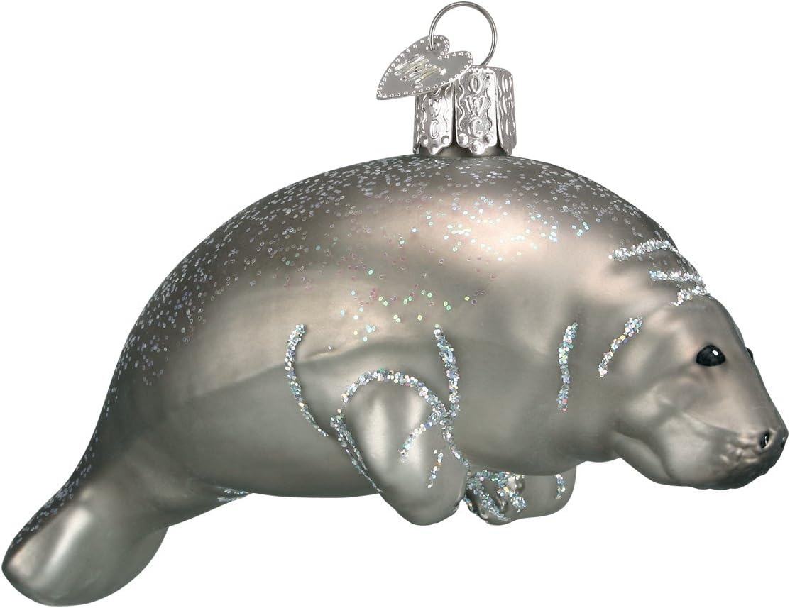 Old World Christmas Manatee Glass Blown Ornament for Christmas Tree, Handcrafted Holiday Decoration, Sea Collection