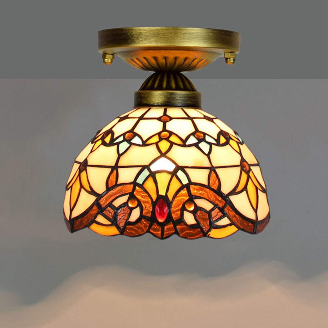 Hdcw Light Baroque Pendant Fixture, 8 Inch Tiffany Style Ceiling Lamp Stained Glass Hanging Dining Room Bar Art Indoor Chandelier