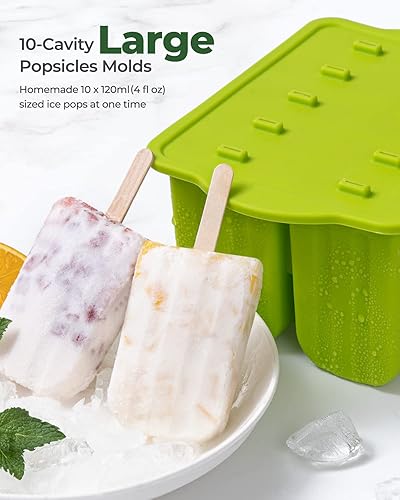 Miniatura 9 de Moldes de silicona grandes para paletas de 10 cavidades con soportes de silicona para paletasrecogedor de goteo, moldes para paletas de silicona,