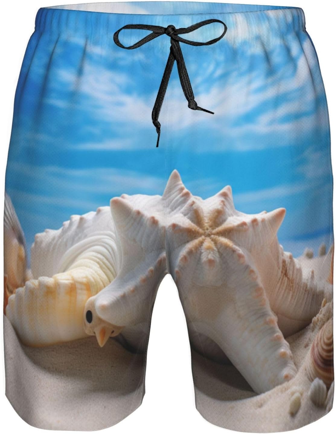 Mens Sea Conch Shell Starfish Turtle Print Beach Shorts,Casual Summer Shorts for Men,Quick Dry Polyester