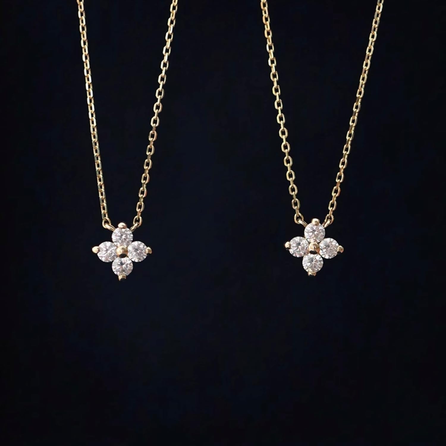 18K Gold Vermeil Plating S925 Sterling Silver Four-Leaf Clover Pendant Necklace – Simulated Diamond, Lucky Charm Dainty 18" Adjustable Chain, Elegant Layerable Jewelry for Women