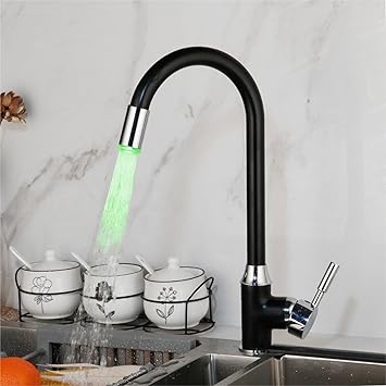 Black Kitchen Water Taps 360 Swivel Brass LED Kitchen Faucets Hot and Cold Water Swivel Tap
