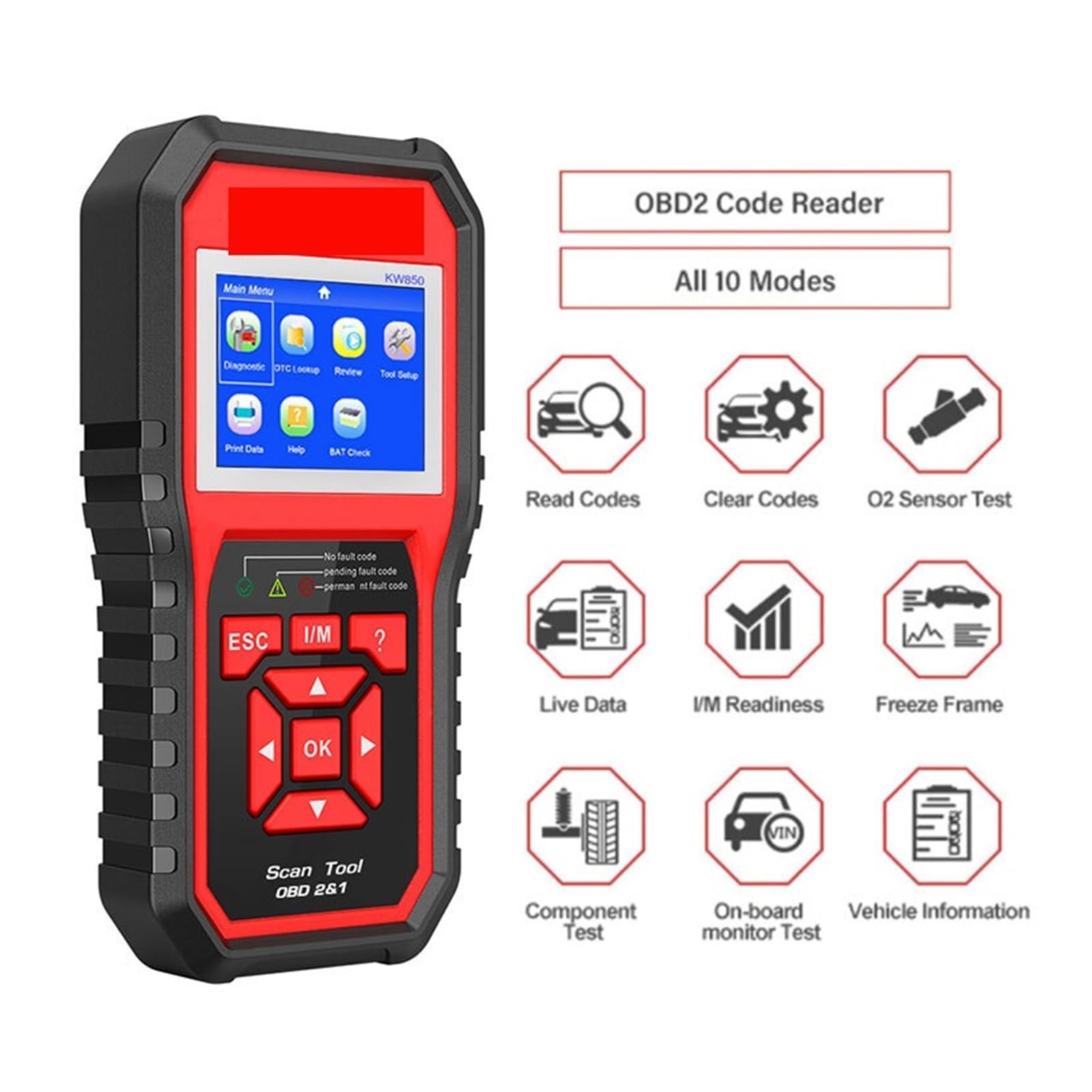 OBD2 KW850 Samochód OBD 2 Skaner Profesjonalny skaner Narzędzia diagnostyczne OBD2 Sprawdź silnik Sprawdź czytnik kodów samochodowych