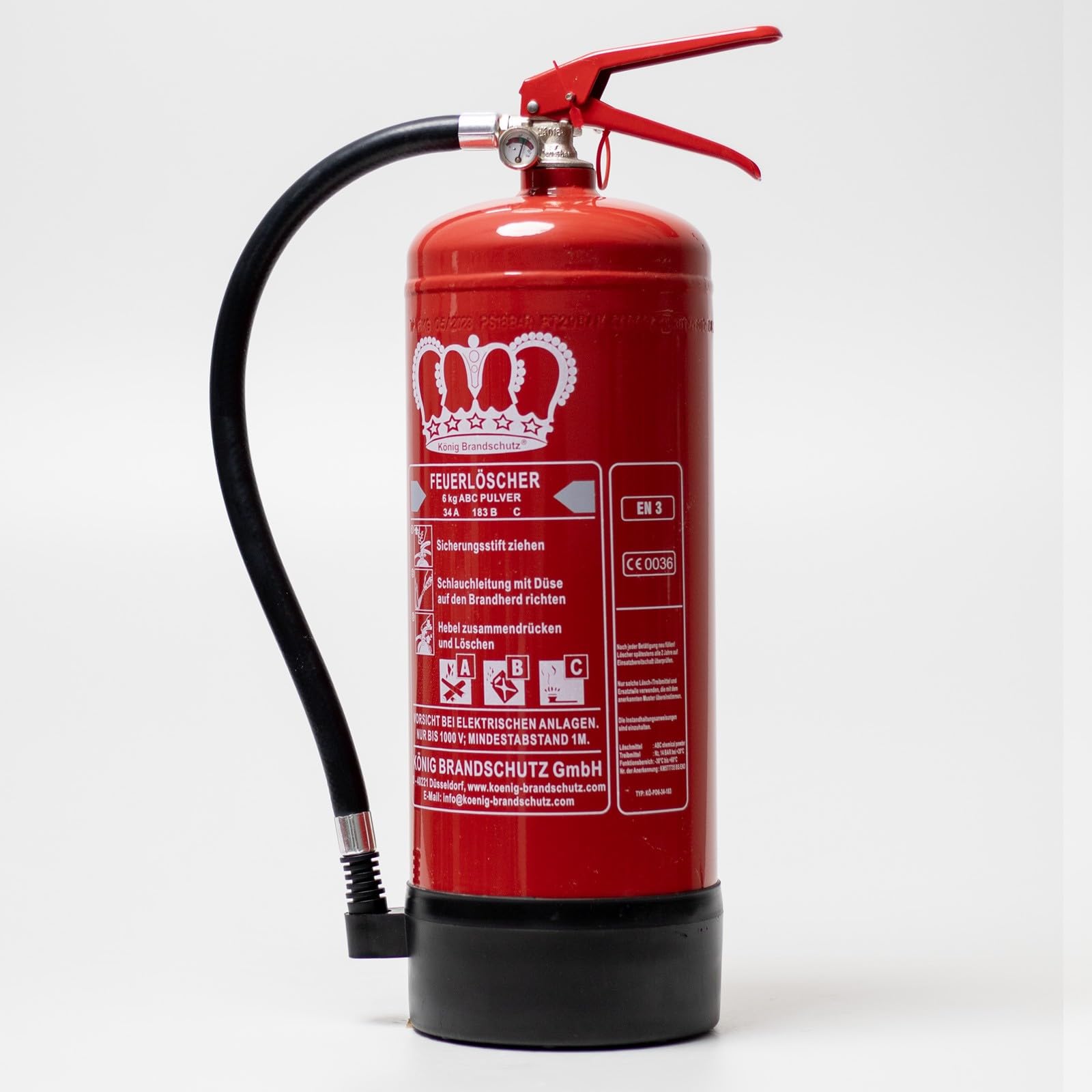 KÖNIG BRANDSCHUTZ- König Feuerlöscher Pulver | 6 kg | Geeignet für die Brandklassen - ABC | nach DIN EN3 | Dauerdruck 10 LE | Vielseitig einsetzbar | Inkl. Wandhalterung mit Manometer